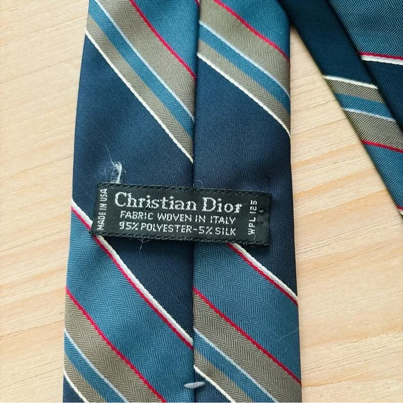 Christian Dior Navy Blue Gray Mens Designer Striped Luxury Vintage‎ Tie